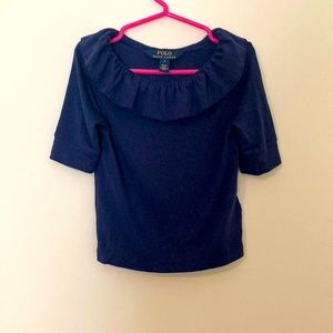 Polo Ralph Lauren girls ruffled navy blue shirt. Size 5T